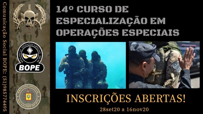 Inscrições abertas para o 14º Curso de Especialização em Operações Especiais