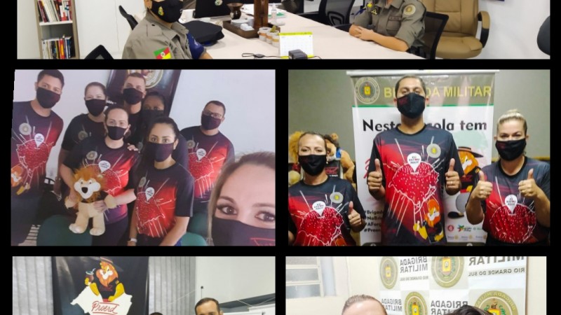 Imagens dos policiais militares do Comando Regional de Polícia Ostensiva do Vale do Rio Pardo frequentando o curso de forma virtual.