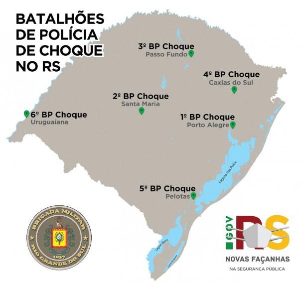 Mapa dos Batalhões de Choque no RS