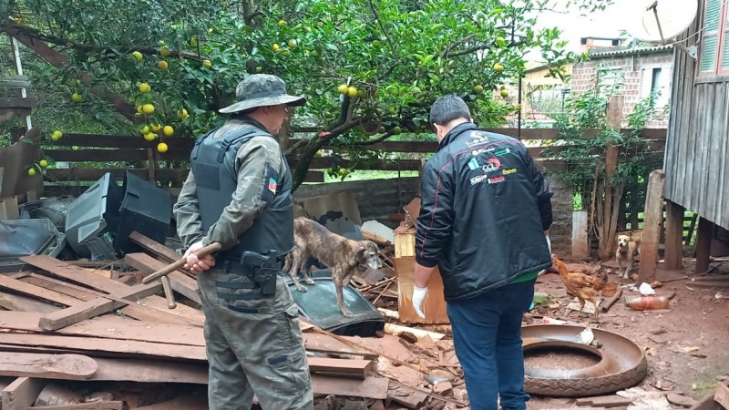 Policial militar e agente do meio ambiente do município em ocorrência de maus-tratos a cães
