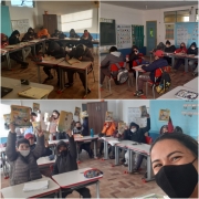 Policial com alunos 
