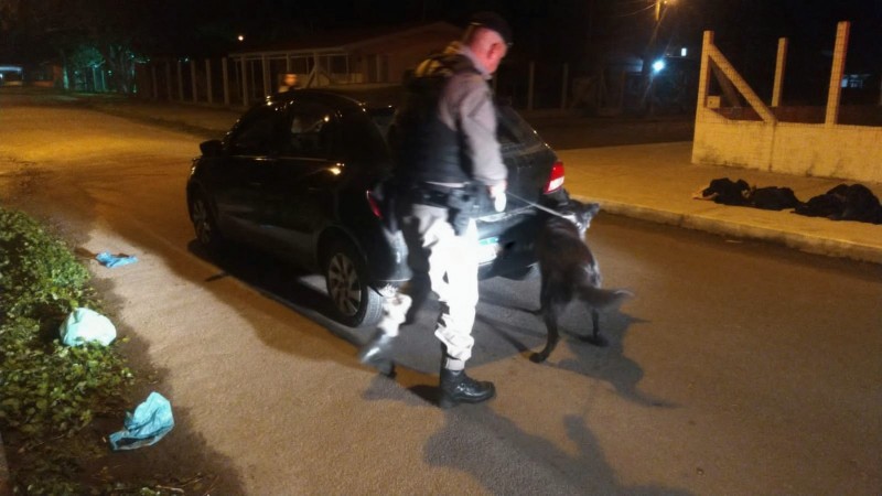 Policial do Canil Regional realiza faro com cão em veículo onde estava homem foragido