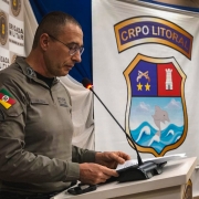 Comandante-geral da BM, coronel Claudio Feoli, em seu pronunciamento