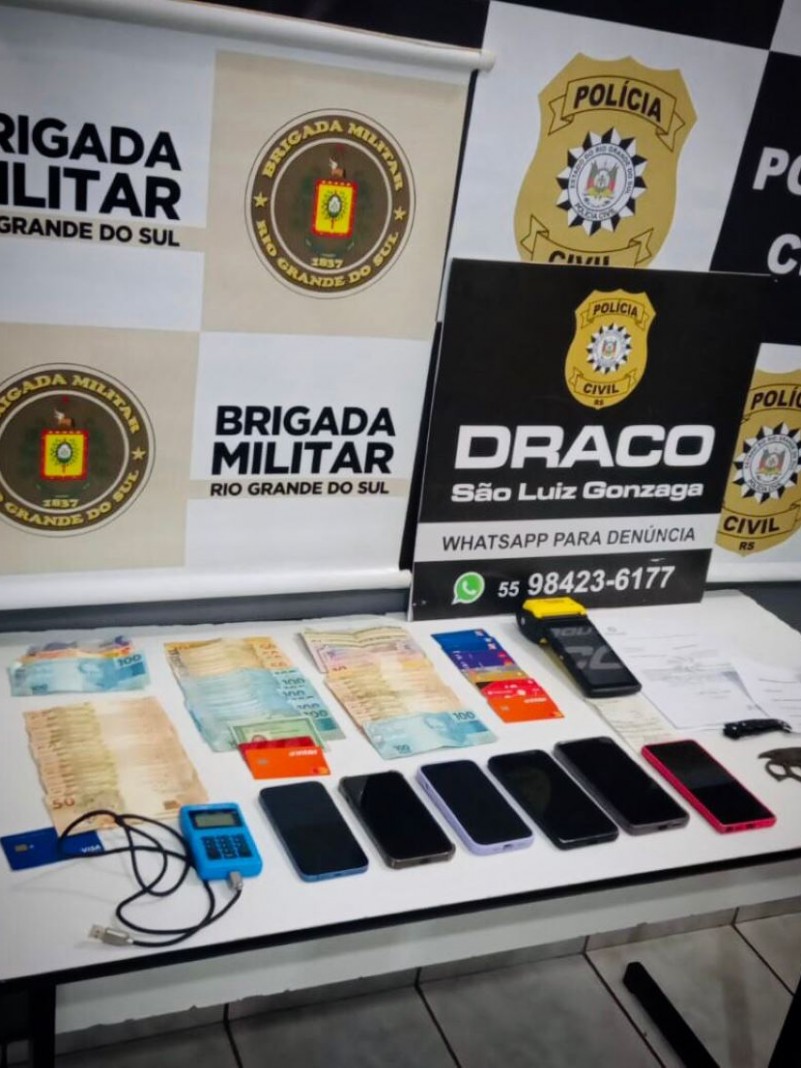 Materiais apreendidos pela Brigada e DRACO